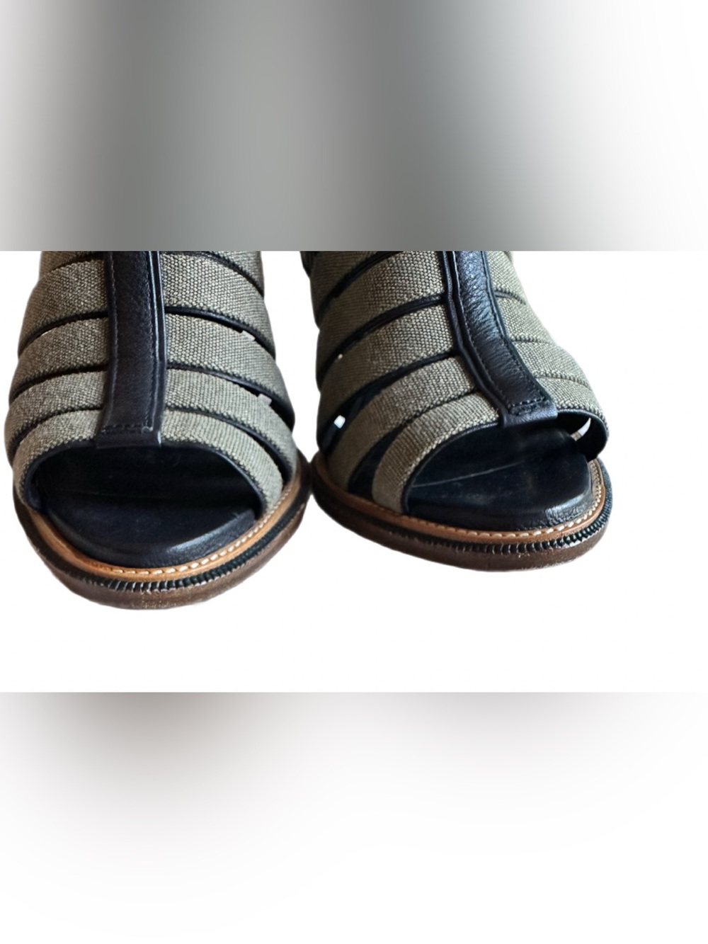 Belstaff Pelham Army Green Canvas & Black Leather Slingback Sandals Sz 8 - Picture 6 of 7